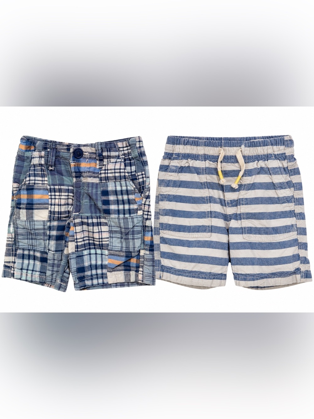 Baby Gap Boys 4T Shorts Lot Patchwork Plaid & Blue Stripe Pull-On